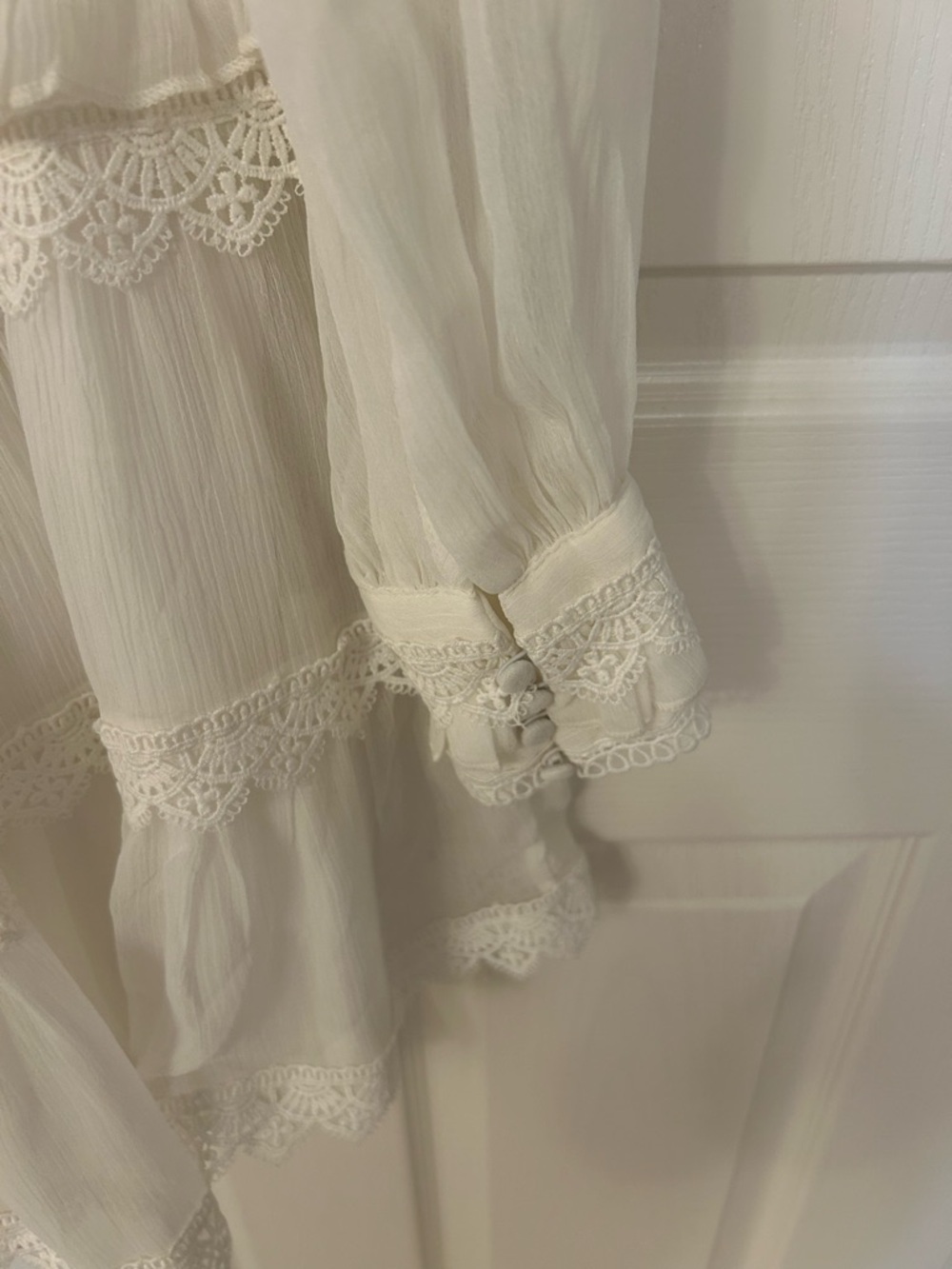 AllSaints Zaphia Long Sleeve Babydoll Minidress in White - Picture 10 of 14